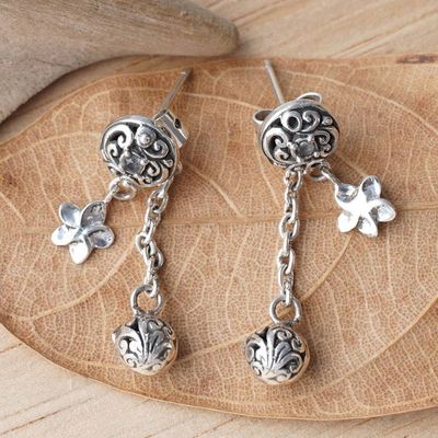 Alternate image for Blue Topaz Silver Dangle Earrings with Floral Vine Motifs Botanical Bliss