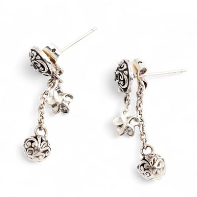 Alternate image for Blue Topaz Silver Dangle Earrings with Floral Vine Motifs Botanical Bliss