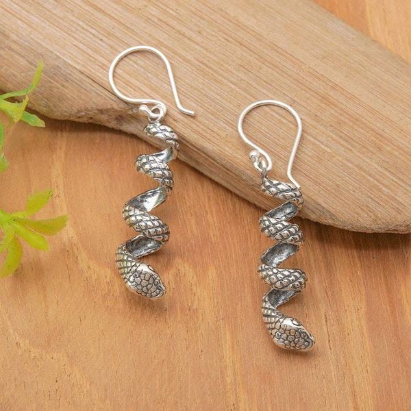 Alternate image for Folk Art-Inspired Sterling Silver Snake Dangle Earrings Dancing Snake