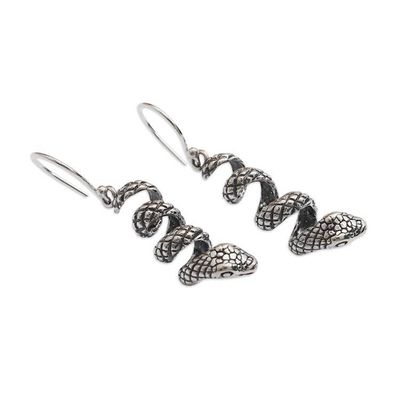 Alternate image for Folk Art-Inspired Sterling Silver Snake Dangle Earrings Dancing Snake