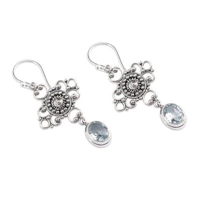 Alternate image for Traditional Balinese Blue Topaz Silver Dangle Earrings Beautiful Bali