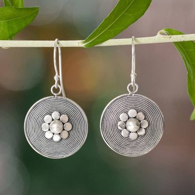 Primary image for Modern Textured Rope Floral-Themed Silver Dangle Earrings Blooming Ropes