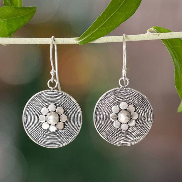 Alternate image for Modern Textured Rope Floral-Themed Silver Dangle Earrings Blooming Ropes