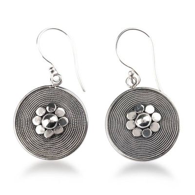 Alternate image for Modern Textured Rope Floral-Themed Silver Dangle Earrings Blooming Ropes