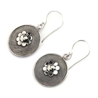Alternate image for Modern Textured Rope Floral-Themed Silver Dangle Earrings Blooming Ropes
