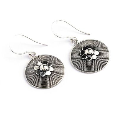 Alternate image for Modern Textured Rope Floral-Themed Silver Dangle Earrings Blooming Ropes