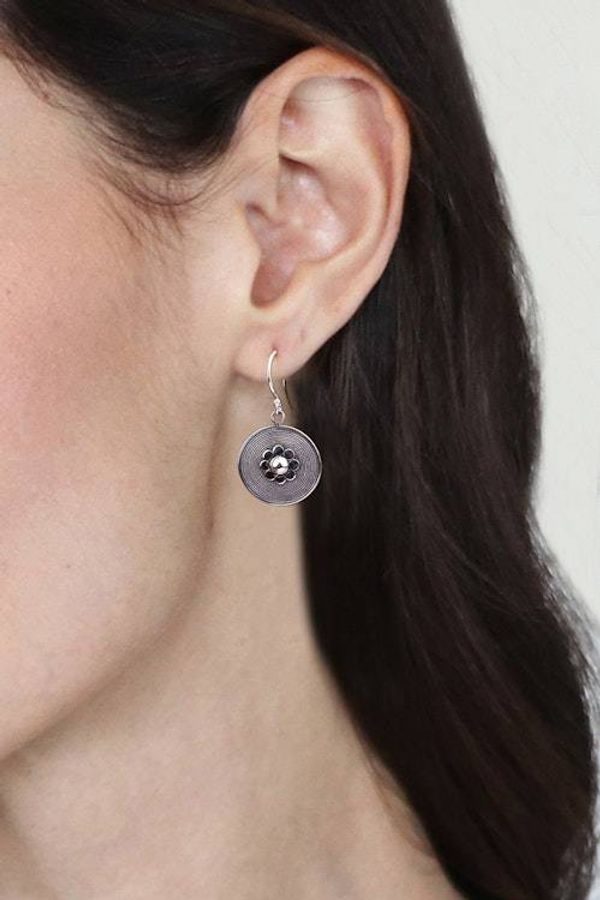 Alternate image for Modern Textured Rope Floral-Themed Silver Dangle Earrings Blooming Ropes