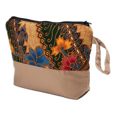 Alternate image for Traditional Batik Cosmetic Bag Crafted from Cotton in Java Spring in Java
