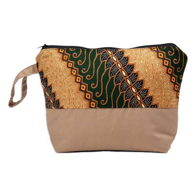 Alternate image for Traditional Batik Cosmetic Bag Crafted from Cotton in Java Spring in Java