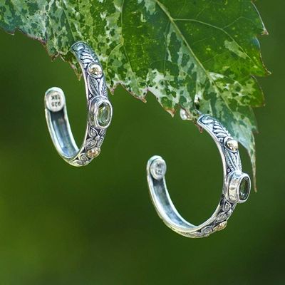 Alternate image for Leafy Peridot Half-Hoop Earrings with 18k Golden Accents Garden of Luck