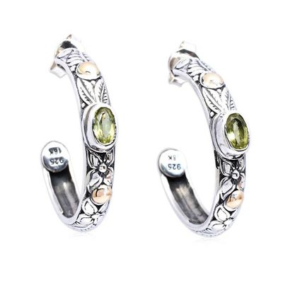 Alternate image for Leafy Peridot Half-Hoop Earrings with 18k Golden Accents Garden of Luck