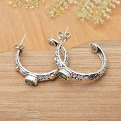 Alternate image for Leafy Peridot Half-Hoop Earrings with 18k Golden Accents Garden of Luck