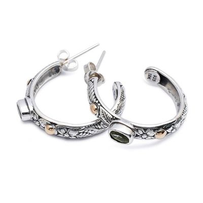 Alternate image for Leafy Peridot Half-Hoop Earrings with 18k Golden Accents Garden of Luck