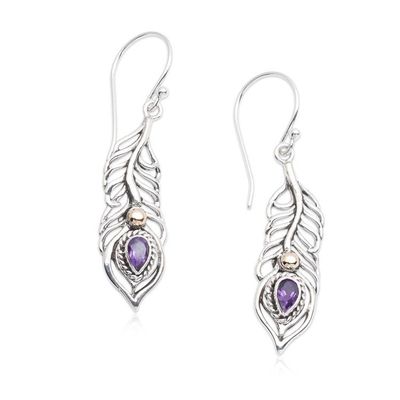 Alternate image for Peacock-Themed Sterling Silver and Amethyst Dangle Earrings Feathers of the Wise