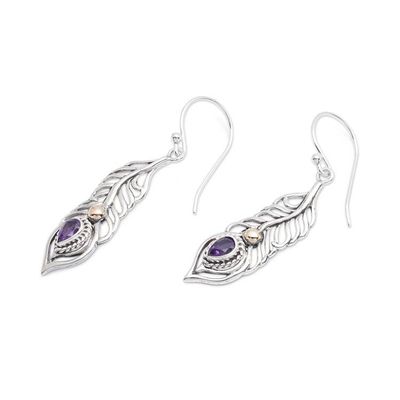 Alternate image for Peacock-Themed Sterling Silver and Amethyst Dangle Earrings Feathers of the Wise