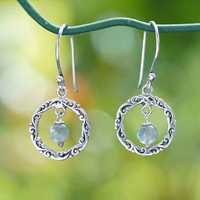 Main image for Labradorite Silver Dangle Earrings with Vine-Adorned Hoops Leafy Loops