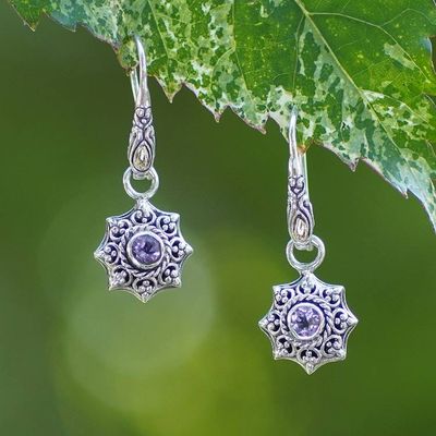 Alternate image for Artisan-Made Sun-Shaped Faceted Amethyst Dangle Earrings Wise Sunshine