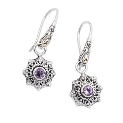 Alternate image for Artisan-Made Sun-Shaped Faceted Amethyst Dangle Earrings Wise Sunshine