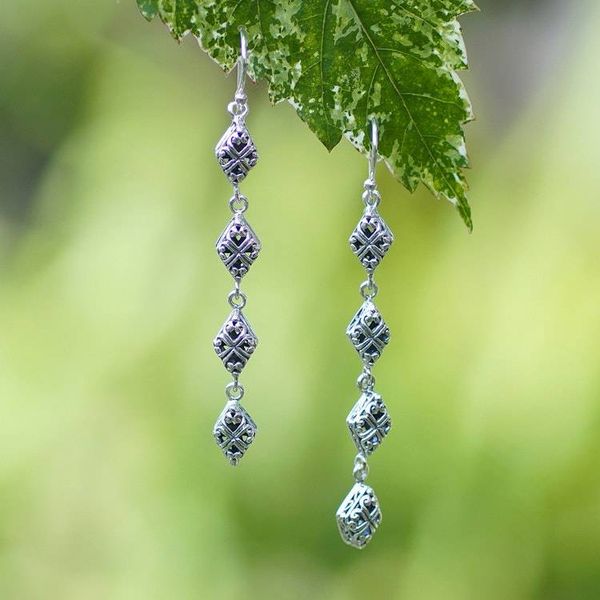 Alternate image for Geometric Rhombus-Themed Sterling Silver Dangle Earrings Rhombus Delight