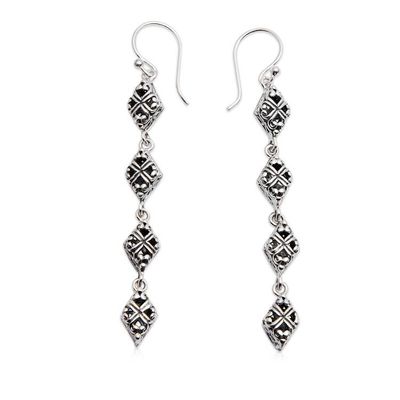 Alternate image for Geometric Rhombus-Themed Sterling Silver Dangle Earrings Rhombus Delight