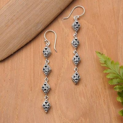 Alternate image for Geometric Rhombus-Themed Sterling Silver Dangle Earrings Rhombus Delight