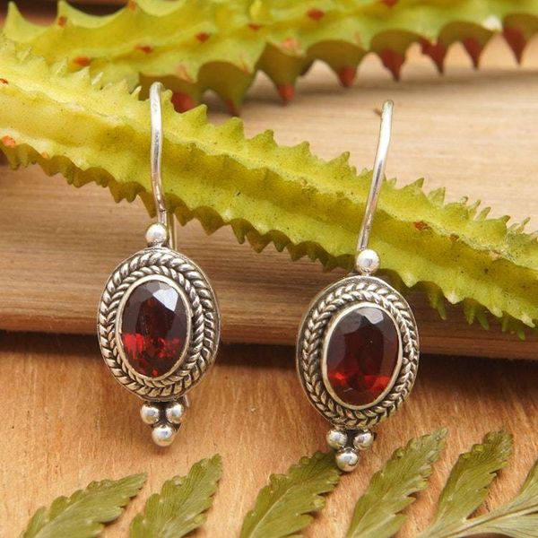 Alternate image for Traditional Sterling Silver Drop Earrings with Garnet Gems Virtue of the Passionate