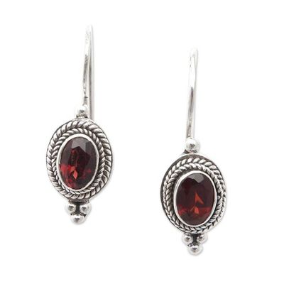 Alternate image for Traditional Sterling Silver Drop Earrings with Garnet Gems Virtue of the Passionate