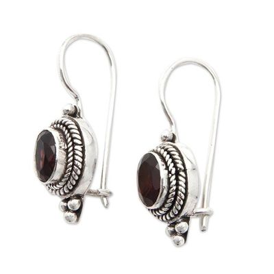 Alternate image for Traditional Sterling Silver Drop Earrings with Garnet Gems Virtue of the Passionate