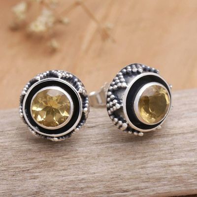Primary image for Sterling Silver Button Earrings with Two-Carat Citrine Gems Echoes of Success