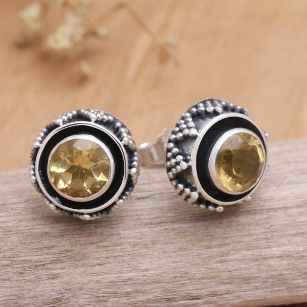 Alternate image for Sterling Silver Button Earrings with Two-Carat Citrine Gems Echoes of Success