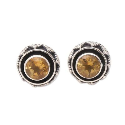 Alternate image for Sterling Silver Button Earrings with Two-Carat Citrine Gems Echoes of Success