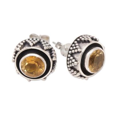 Alternate image for Sterling Silver Button Earrings with Two-Carat Citrine Gems Echoes of Success