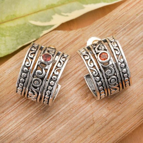 Alternate image for Gold-Accented Silver Garnet Half-Hoop Earrings from Bali Balinese Splendor