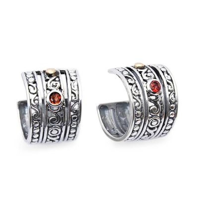Alternate image for Gold-Accented Silver Garnet Half-Hoop Earrings from Bali Balinese Splendor