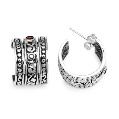 Alternate image for Gold-Accented Silver Garnet Half-Hoop Earrings from Bali Balinese Splendor