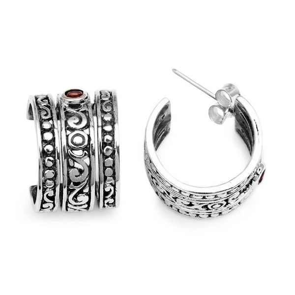 Alternate image for Gold-Accented Silver Garnet Half-Hoop Earrings from Bali Balinese Splendor
