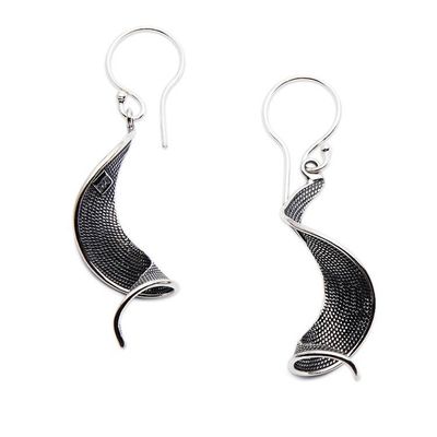 Alternate image for Wavy Curved Modern Textured Sterling Silver Dangle Earrings Flow of Love