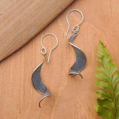 Alternate image for Wavy Curved Modern Textured Sterling Silver Dangle Earrings Flow of Love
