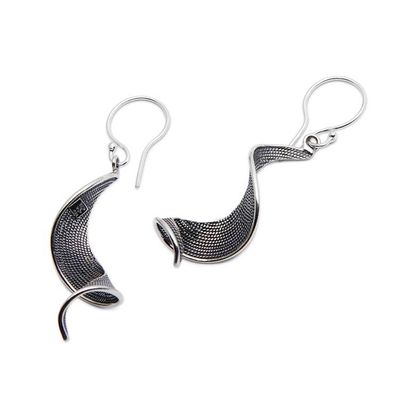 Alternate image for Wavy Curved Modern Textured Sterling Silver Dangle Earrings Flow of Love