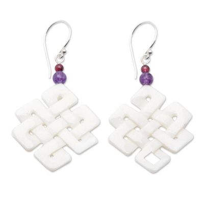 Alternate image for Celtic Trinity Knot Dangle Earrings with Amethyst and Garnet Knot Inspiration