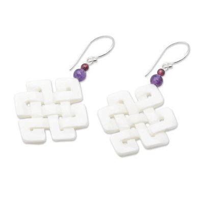 Alternate image for Celtic Trinity Knot Dangle Earrings with Amethyst and Garnet Knot Inspiration