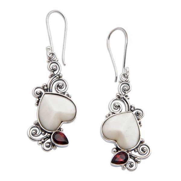 Alternate image for Romantic Classic Natural Garnet Dangle Earrings from Bali Romantic Peaks