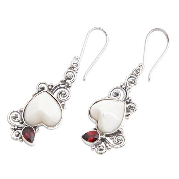 Alternate image for Romantic Classic Natural Garnet Dangle Earrings from Bali Romantic Peaks