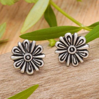 Primary image for Polished and Oxidized Floral Sterling Silver Dangle Earrings Blooming Child