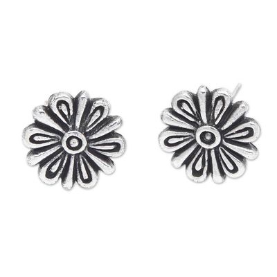 Alternate image for Polished and Oxidized Floral Sterling Silver Dangle Earrings Blooming Child