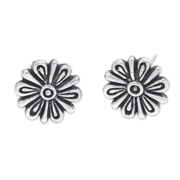Alternate image for Polished and Oxidized Floral Sterling Silver Dangle Earrings Blooming Child