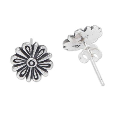 Alternate image for Polished and Oxidized Floral Sterling Silver Dangle Earrings Blooming Child