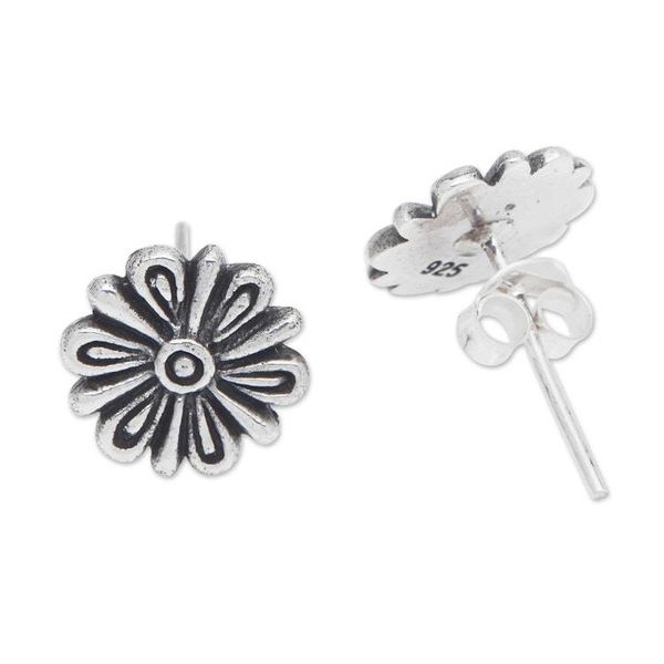 Alternate image for Polished and Oxidized Floral Sterling Silver Dangle Earrings Blooming Child
