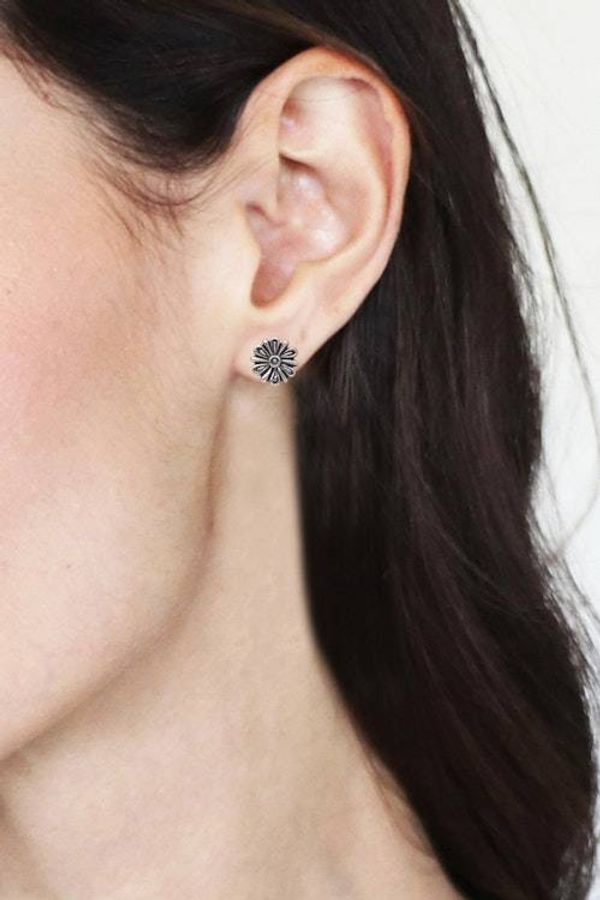 Alternate image for Polished and Oxidized Floral Sterling Silver Dangle Earrings Blooming Child