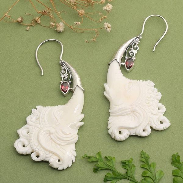 Alternate image for Ganesha-Themed Sterling Silver and Garnet Drop Earrings Romance by Ganesh